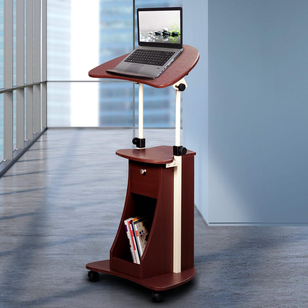 Sit-to-Stand Rolling Adjustable Laptop Cart with Storage