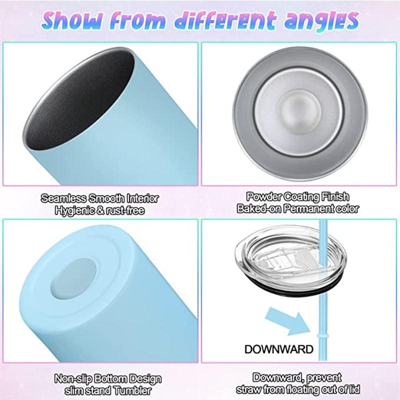 Skinny  Stainless Steel Thermos Water Bottle With Straw Insulated Cup Sealed Lid Colored Bachelorette Party  Double Wall Vacuum Insulated Tumbler Cup Reusable Slim Travel Mug with Cleaning Brush for Coffee Cold Hot Drinks