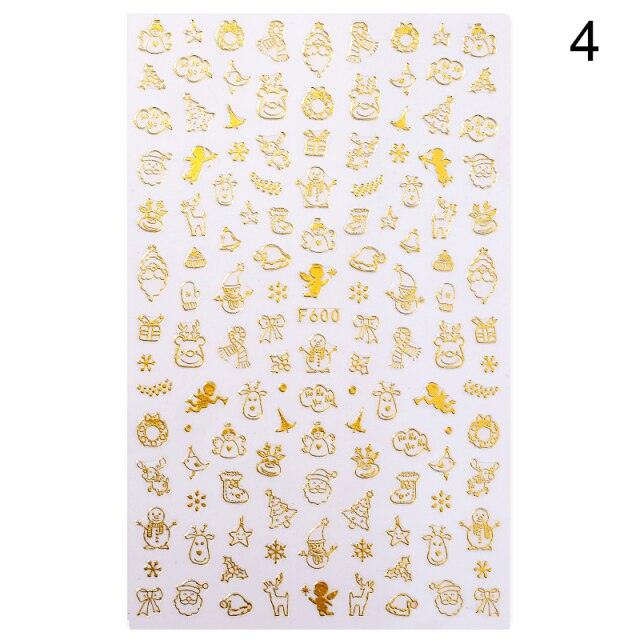 Sliver Bronzing 3D Christmas Nail Art Decoration Sticker Sparkly White Colorful Glitter Geometry Snowflake Winter Slider Foil  Christmas Snowflake Bronzing Christmas Slider Nail Art 3D Decals Decoration Decals Snowflakes Elk Bear Christmas Xmas Stickers