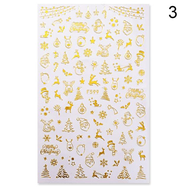 Sliver Bronzing 3D Christmas Nail Art Decoration Sticker Sparkly White Colorful Glitter Geometry Snowflake Winter Slider Foil  Christmas Snowflake Bronzing Christmas Slider Nail Art 3D Decals Decoration Decals Snowflakes Elk Bear Christmas Xmas Stickers