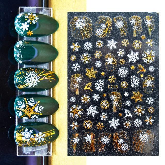 Sliver Bronzing 3D Christmas Nail Art Decoration Sticker Sparkly White Colorful Glitter Geometry Snowflake Winter Slider Foil  Christmas Snowflake Bronzing Christmas Slider Nail Art 3D Decals Decoration Decals Snowflakes Elk Bear Christmas Xmas Stickers