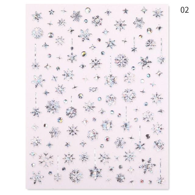 Sliver Bronzing 3D Christmas Nail Art Decoration Sticker Sparkly White Colorful Glitter Geometry Snowflake Winter Slider Foil  Christmas Snowflake Bronzing Christmas Slider Nail Art 3D Decals Decoration Decals Snowflakes Elk Bear Christmas Xmas Stickers