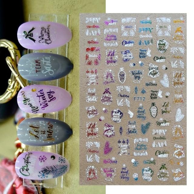 Sliver Bronzing 3D Christmas Nail Art Decoration Sticker Sparkly White Colorful Glitter Geometry Snowflake Winter Slider Foil  Christmas Snowflake Bronzing Christmas Slider Nail Art 3D Decals Decoration Decals Snowflakes Elk Bear Christmas Xmas Stickers