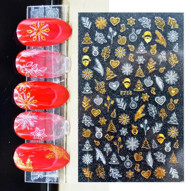 Sliver Bronzing 3D Christmas Nail Art Decoration Sticker Sparkly White Colorful Glitter Geometry Snowflake Winter Slider Foil  Christmas Snowflake Bronzing Christmas Slider Nail Art 3D Decals Decoration Decals Snowflakes Elk Bear Christmas Xmas Stickers
