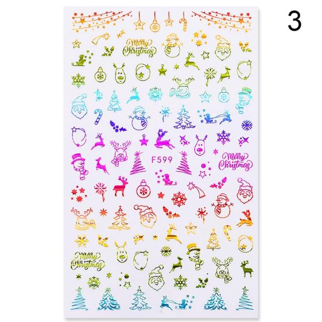 Sliver Bronzing 3D Christmas Nail Art Decoration Sticker Sparkly White Colorful Glitter Geometry Snowflake Winter Slider Foil  Christmas Snowflake Bronzing Christmas Slider Nail Art 3D Decals Decoration Decals Snowflakes Elk Bear Christmas Xmas Stickers