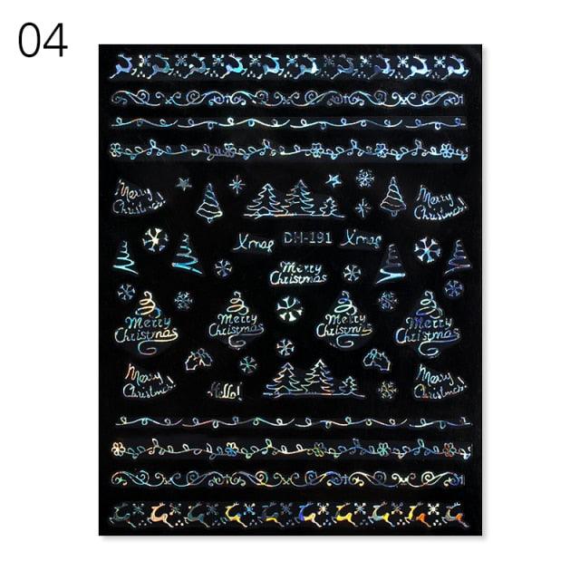 Sliver Bronzing 3D Christmas Nail Art Decoration Sticker Sparkly White Colorful Glitter Geometry Snowflake Winter Slider Foil  Christmas Snowflake Bronzing Christmas Slider Nail Art 3D Decals Decoration Decals Snowflakes Elk Bear Christmas Xmas Stickers