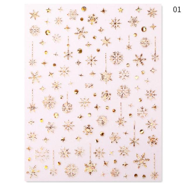 Sliver Bronzing 3D Christmas Nail Art Decoration Sticker Sparkly White Colorful Glitter Geometry Snowflake Winter Slider Foil  Christmas Snowflake Bronzing Christmas Slider Nail Art 3D Decals Decoration Decals Snowflakes Elk Bear Christmas Xmas Stickers