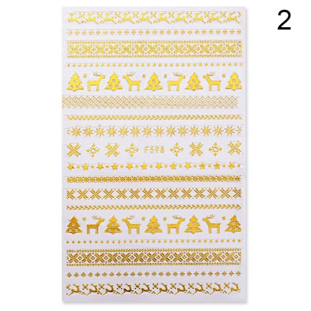 Sliver Bronzing 3D Christmas Nail Art Decoration Sticker Sparkly White Colorful Glitter Geometry Snowflake Winter Slider Foil  Christmas Snowflake Bronzing Christmas Slider Nail Art 3D Decals Decoration Decals Snowflakes Elk Bear Christmas Xmas Stickers