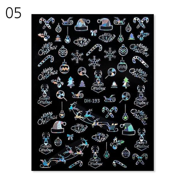 Sliver Bronzing 3D Christmas Nail Art Decoration Sticker Sparkly White Colorful Glitter Geometry Snowflake Winter Slider Foil  Christmas Snowflake Bronzing Christmas Slider Nail Art 3D Decals Decoration Decals Snowflakes Elk Bear Christmas Xmas Stickers