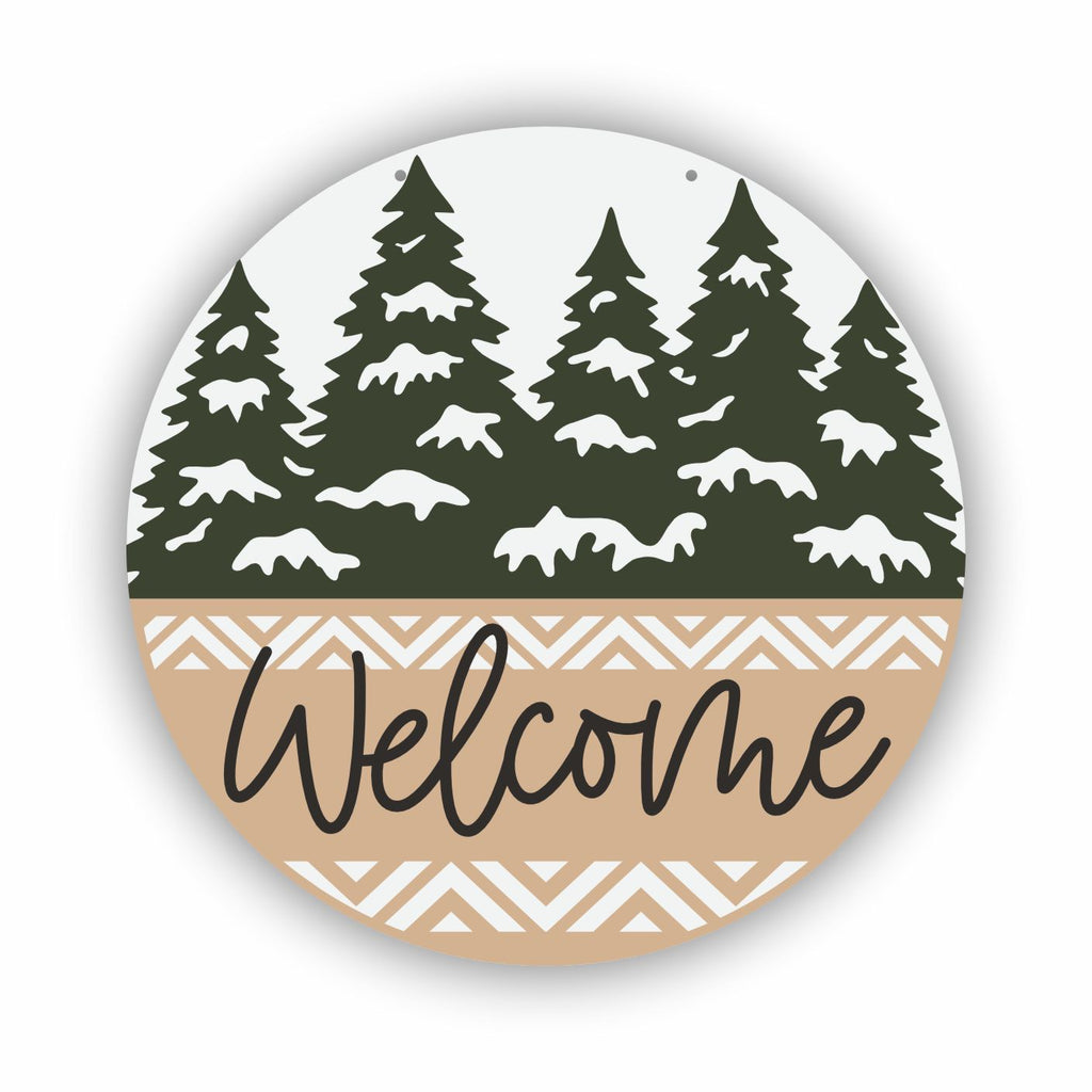 Unfinished Wood Welcome Snowy Trees Door Sign Kit | Wood Craft Cutouts | 1/4" Thick |