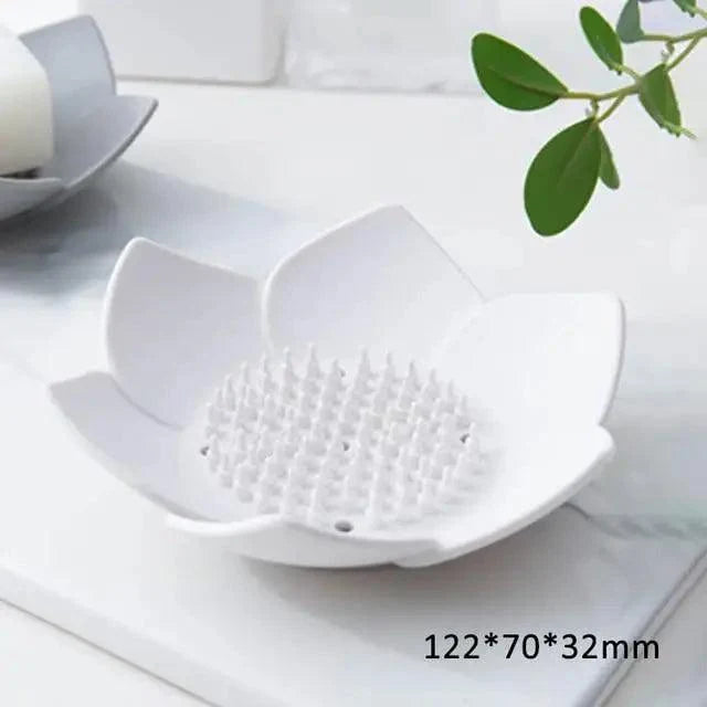 Soap Box Lotus Shape Non-slip Portable Silicone for Water Draining Solid Color Draining Soap Dish Bathroom Accessories otus Flowers Soap Dish with Drain Silicon Soap Holder Non-Slip Flexible Soap Tray for Bathroom Shower