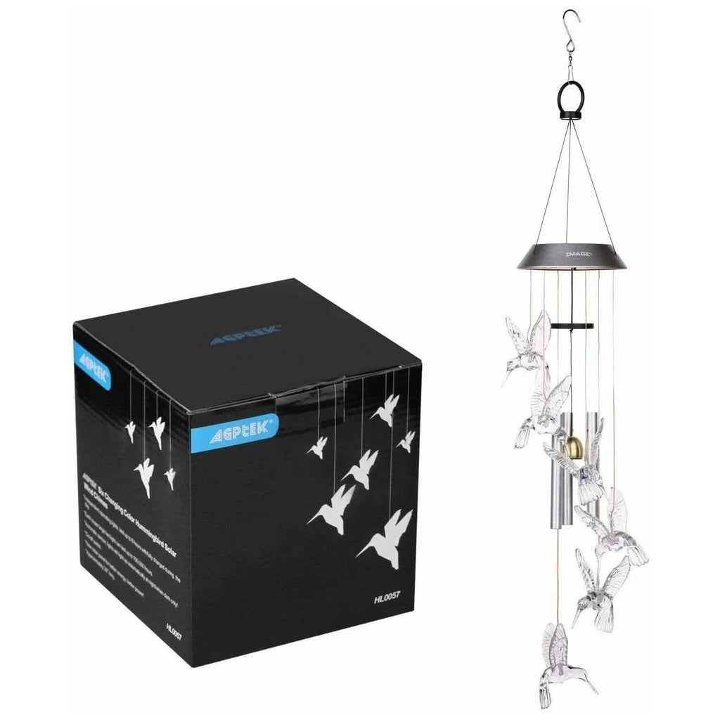 Solar Color Changing LED Hummingbird Wind Chimes Light Tubes Bells Lamp Outdoor
