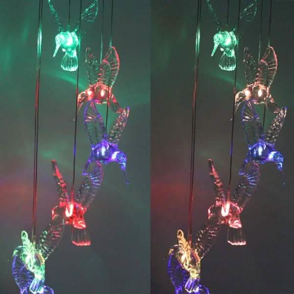 Solar Color Changing LED Hummingbird Wind Chimes