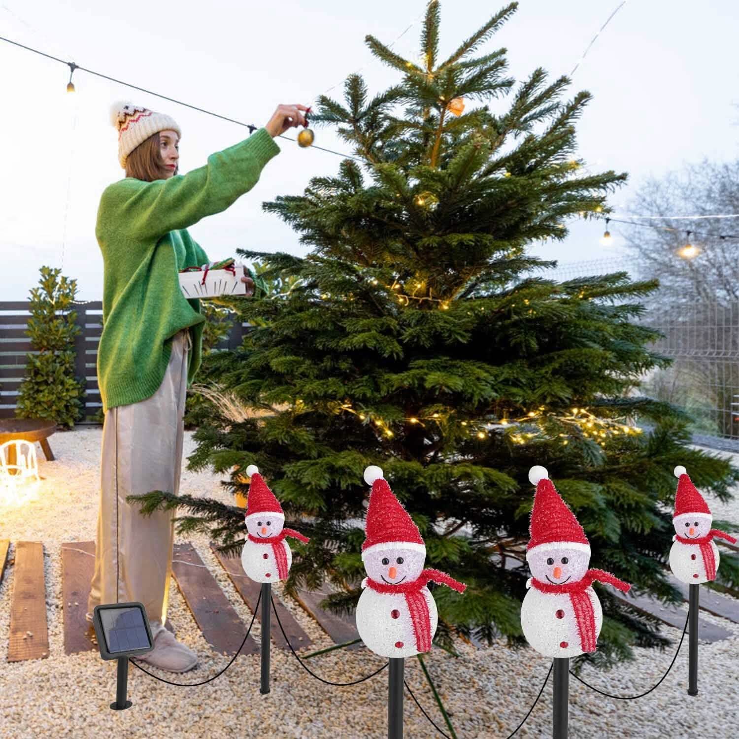 Solar Powered Lamp 3 Snowmen Garden Stake Light