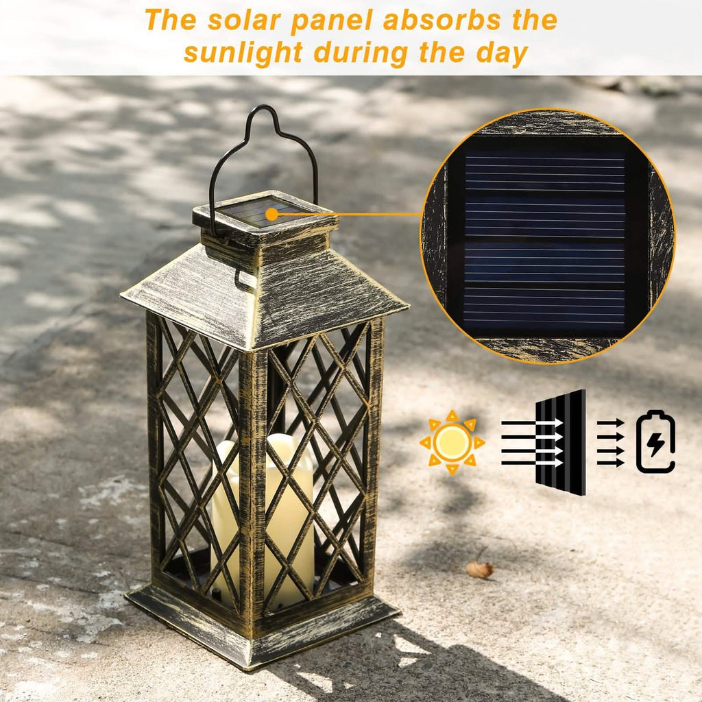 Solar Powered Led Outdoor Lantern Waterproof Candle Hanging Light