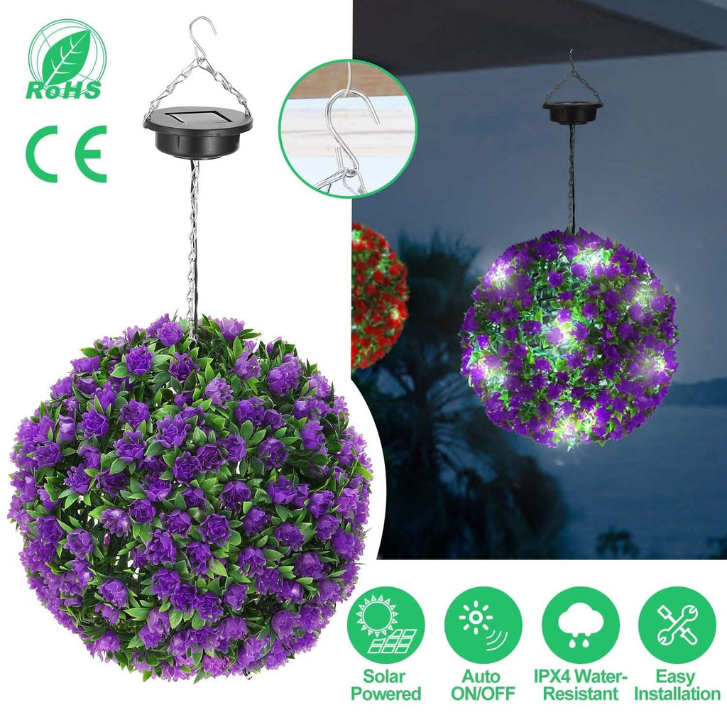 Solar Powered Topiary Ball Artificial Rose 20 LED Lights