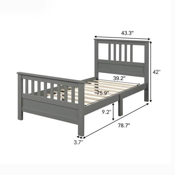 Solid Wood Platform Bed and Kids Room Headboard