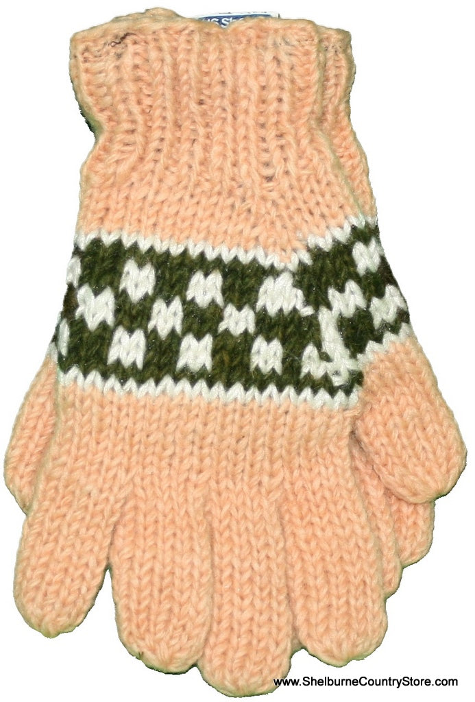 Fleece Lined Wool Glove - Peach & Forest Green