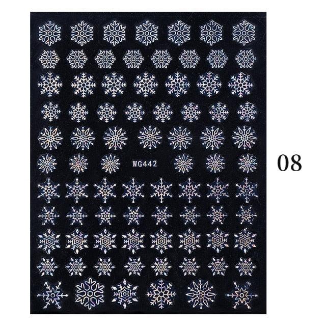 Sparkly Gold Bronzing Christmas 3D Snowflake Nail Stickers Colorful Sliver Glitter Xmas Elk Deer Socks Transfer Foil For Nails Snowflake Nail Art Stickers Decals Christmas Nail 3D Self Adhesive Nail Stickers for Acrylic Nails Snowflake Winter Slider