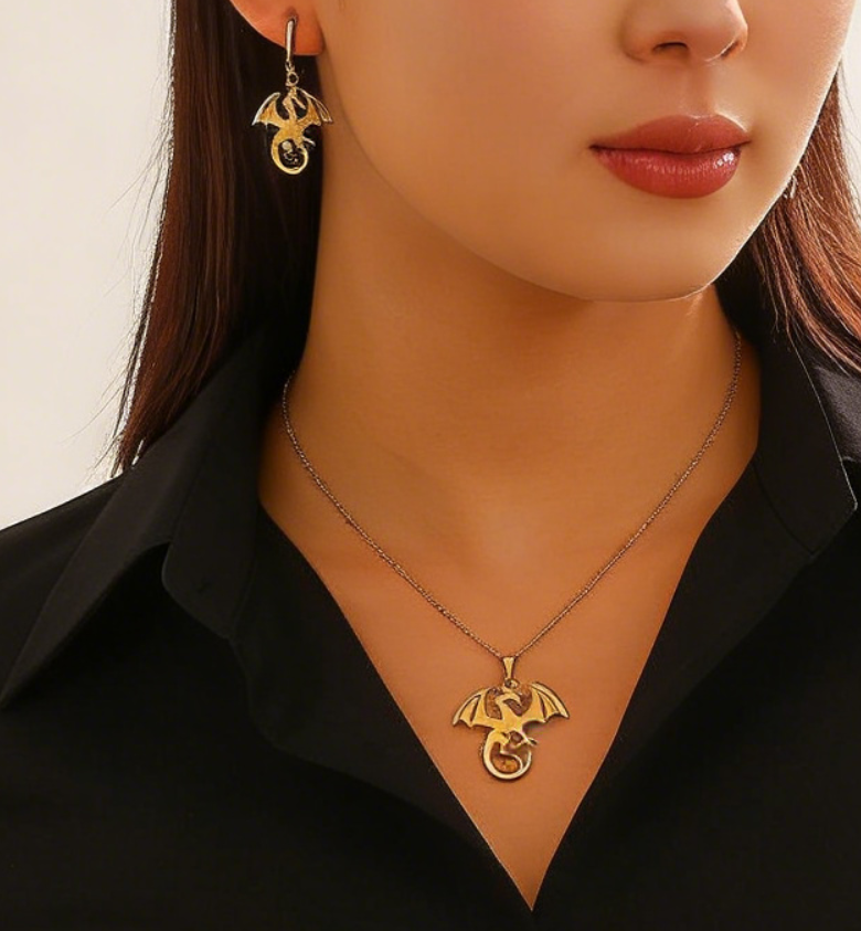 Gothic Western Dragon Pendant Necklace