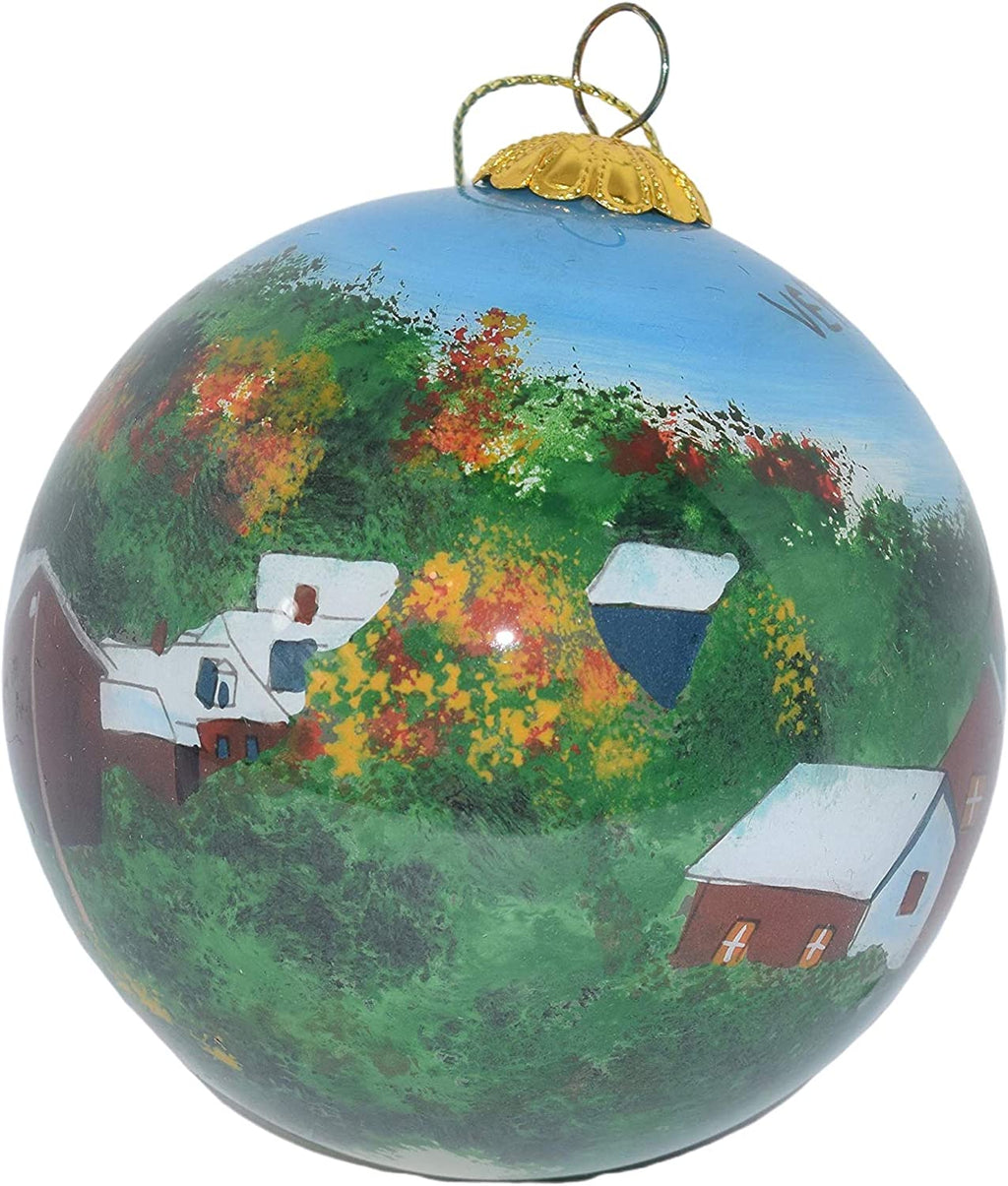 Hand Painted Glass Globe Ornament - Vermont Village