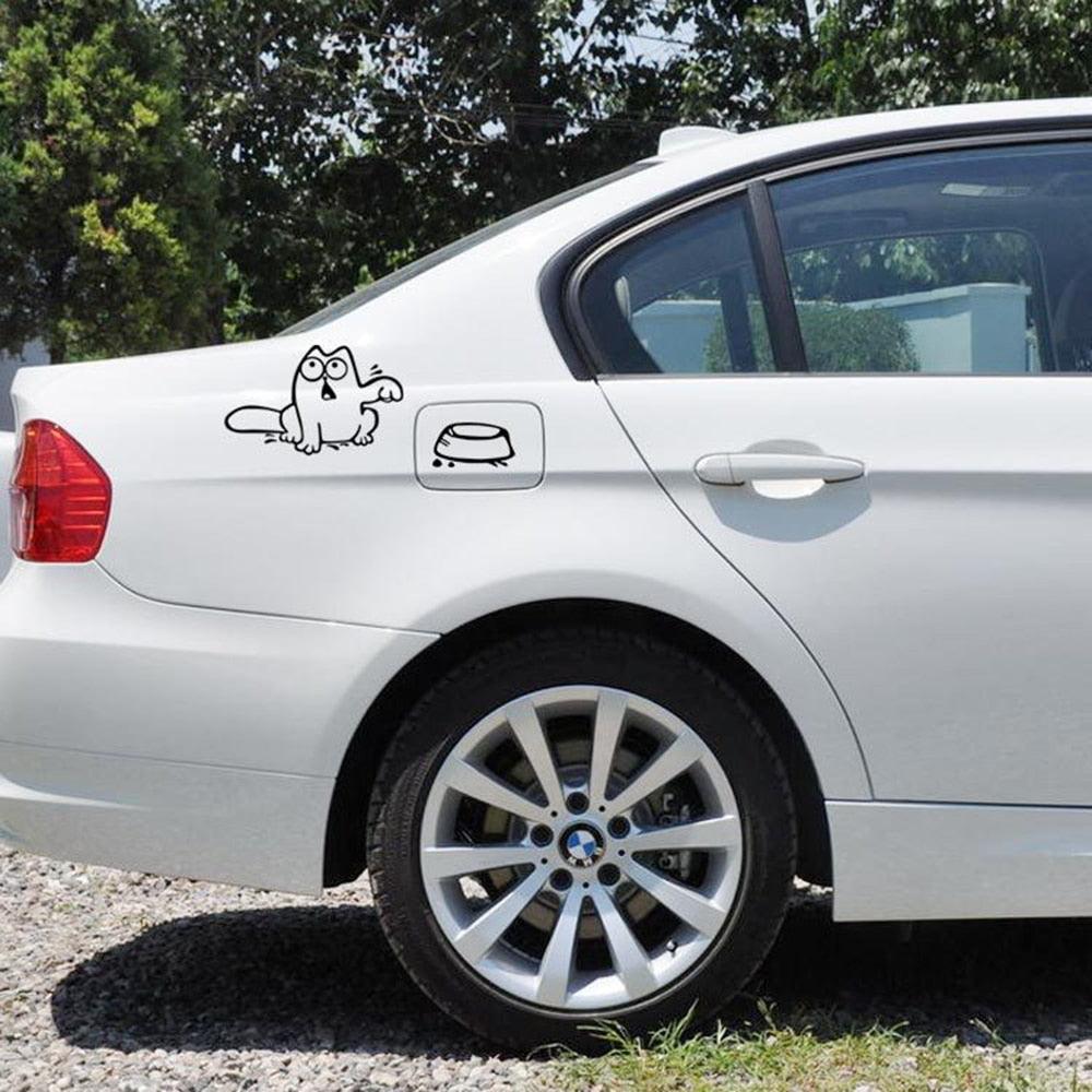 Styling The Feeding Cartoon Car Fuel Cap Stickers Funny Cat Lover Decal Vinyl Sticker Decals Accessories Cat Hungry Cat Feed Me! Vinyl Decal White Funny Cat Stickers For Cars