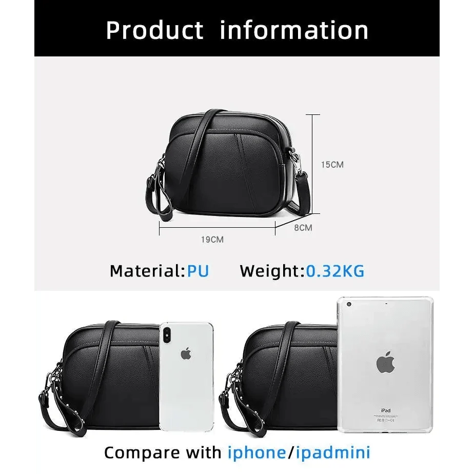 Stylish Soft Leather Women's Cross-body Bags Shoulder Bag Small Casual with Detachable Adjustable Strap Large Capacity