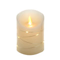 4" Battery Operated Flicker Flame White Candle With Fairy Lights