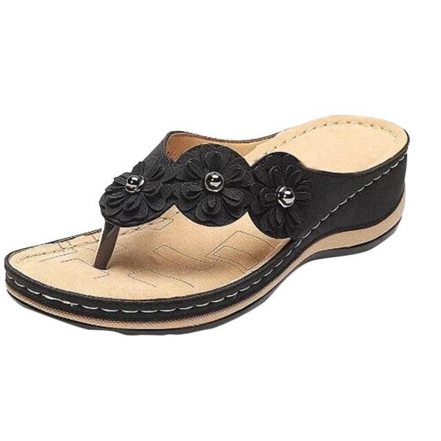 Summer Flat Sandal For Women Multicolor Handmade Retro Flowers Flip-Flops Women Slippers Cute Flat Summer Flats Sandals Women Strappy Flat Open Toe Sandals