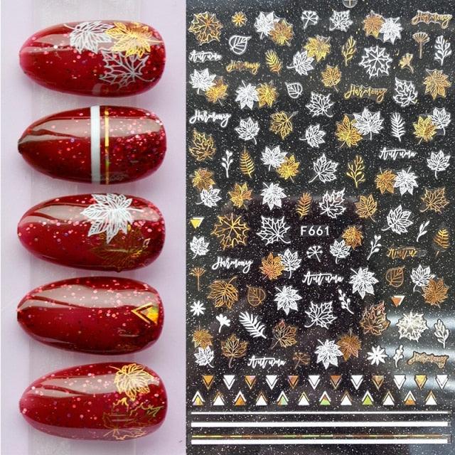 Summer Glitter Nail Decals Stickers Gold Black White Leaf Manicuring Foils Geometric Slider Nail Art Adhesive Decor Adhesive 3D Wave Design Decoration for Women Girls Art Stickers Decal Decoration Metallic Curve Strip Line Nail Decor
