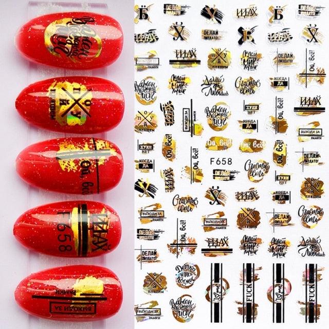 Summer Glitter Nail Decals Stickers Gold Black White Leaf Manicuring Foils Geometric Slider Nail Art Adhesive Decor Adhesive 3D Wave Design Decoration for Women Girls Art Stickers Decal Decoration Metallic Curve Strip Line Nail Decor