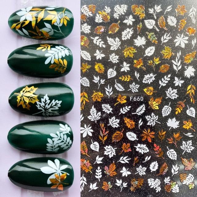 Summer Glitter Nail Decals Stickers Gold Black White Leaf Manicuring Foils Geometric Slider Nail Art Adhesive Decor Adhesive 3D Wave Design Decoration for Women Girls Art Stickers Decal Decoration Metallic Curve Strip Line Nail Decor