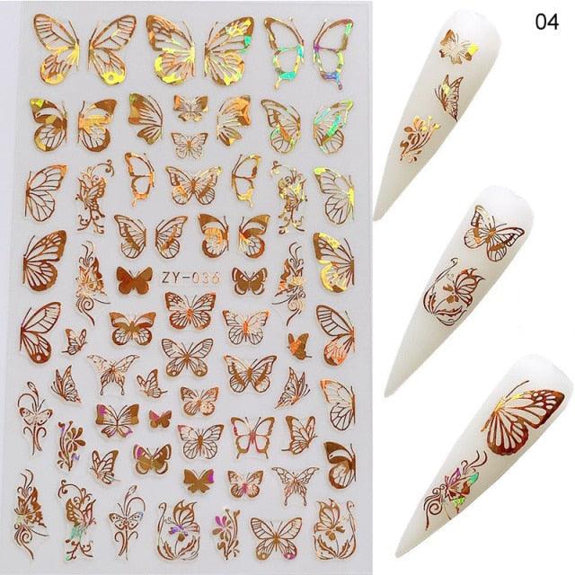 Summer Glitter Nail Decals Stickers Gold Black White Leaf Manicuring Foils Geometric Slider Nail Art Adhesive Decor Adhesive 3D Wave Design Decoration for Women Girls Art Stickers Decal Decoration Metallic Curve Strip Line Nail Decor