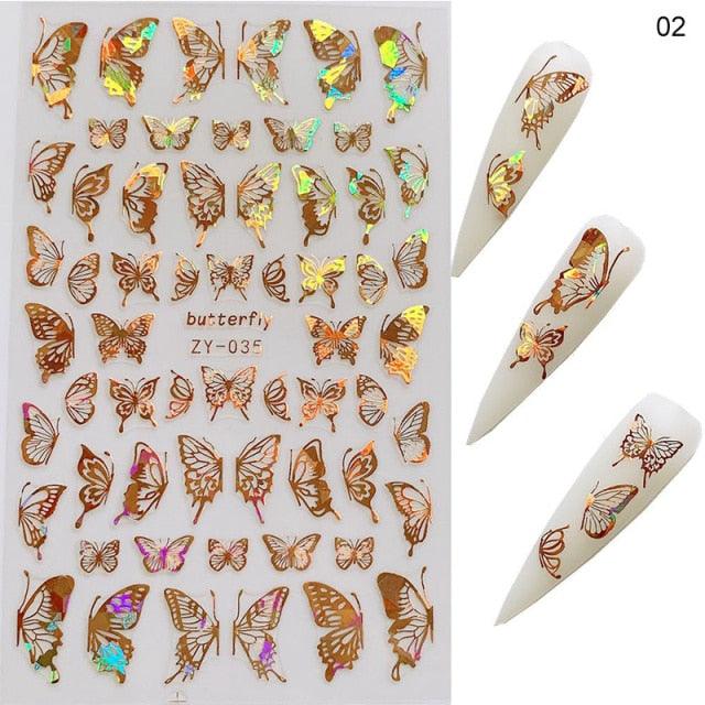 Summer Glitter Nail Decals Stickers Gold Black White Leaf Manicuring Foils Geometric Slider Nail Art Adhesive Decor Adhesive 3D Wave Design Decoration for Women Girls Art Stickers Decal Decoration Metallic Curve Strip Line Nail Decor