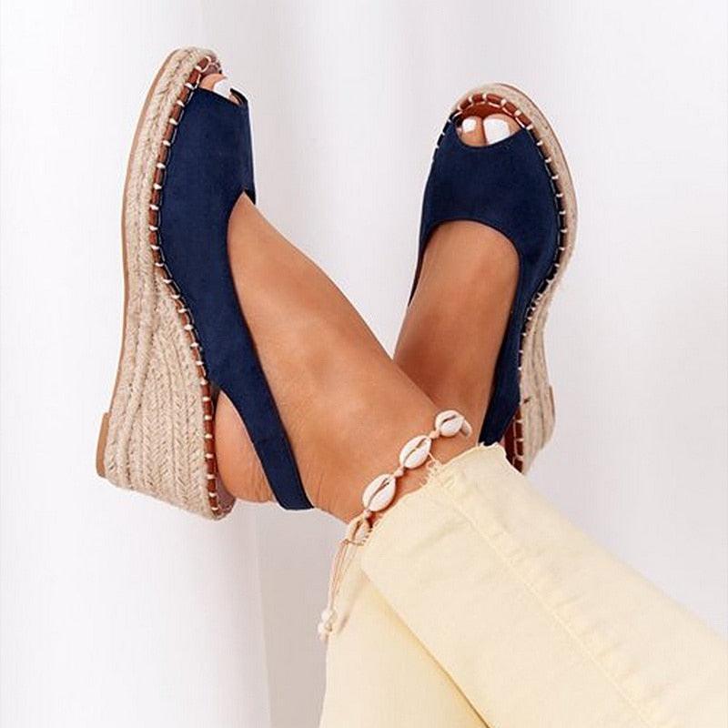 Summer Sandals Women Platform Shoes Candy Color Casual Girls Slip On Strap Cross Platform Espadrille Open Toe High Heel Sandals With Ankle Strap Buckle Up Shoes