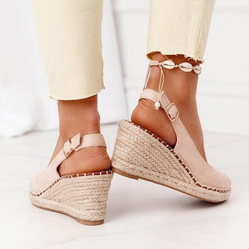 Summer Sandals Women Platform Shoes Candy Color Casual Girls Slip On Strap Cross Platform Espadrille Open Toe High Heel Sandals With Ankle Strap Buckle Up Shoes