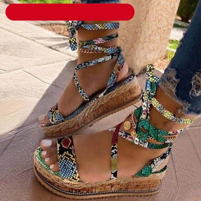Summer Sandals Women Platform Shoes Candy Color Casual Girls Slip On Strap Cross Platform Espadrille Open Toe High Heel Sandals With Ankle Strap Buckle Up Shoes