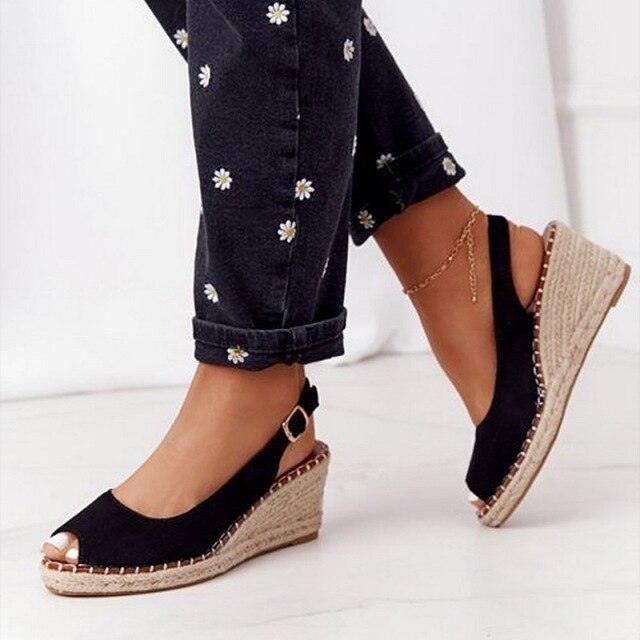 Summer Sandals Women Platform Shoes Candy Color Casual Girls Slip On Strap Cross Platform Espadrille Open Toe High Heel Sandals With Ankle Strap Buckle Up Shoes