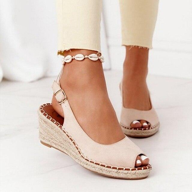 Summer Sandals Women Platform Shoes Candy Color Casual Girls Slip On Strap Cross Platform Espadrille Open Toe High Heel Sandals With Ankle Strap Buckle Up Shoes
