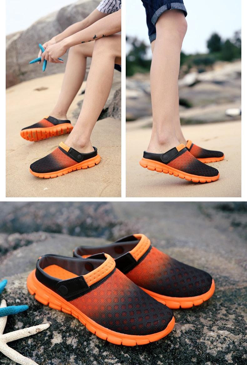 Summer Shoes Men Sandals Colorful Couples Beach Slippers Clogs Mens Breathable Summer Beach Slippers Lightweight Mesh Sandals Outdoor Walking Shoes