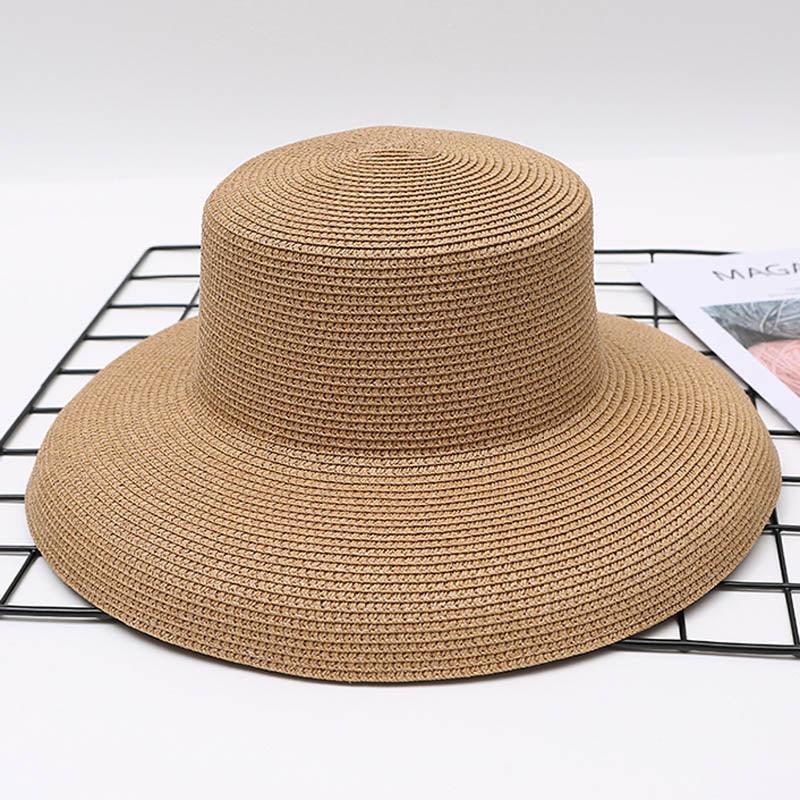 Summer Vintage Style Hat Women Girls Solid Color Beach Summer Big Sun Hat Breathable Elegant Color Anti-UV Holiday Beach Hat Holiday  Big Sun Cap For Traveling Charming Design