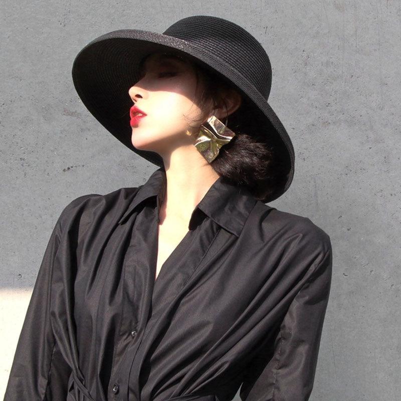 Summer Vintage Style Hat Women Girls Solid Color Beach Summer Big Sun Hat Breathable Elegant Color Anti-UV Holiday Beach Hat Holiday  Big Sun Cap For Traveling Charming Design