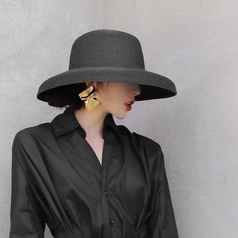 Summer Vintage Style Hat Women Girls Solid Color Beach Summer Big Sun Hat Breathable Elegant Color Anti-UV Holiday Beach Hat Holiday  Big Sun Cap For Traveling Charming Design