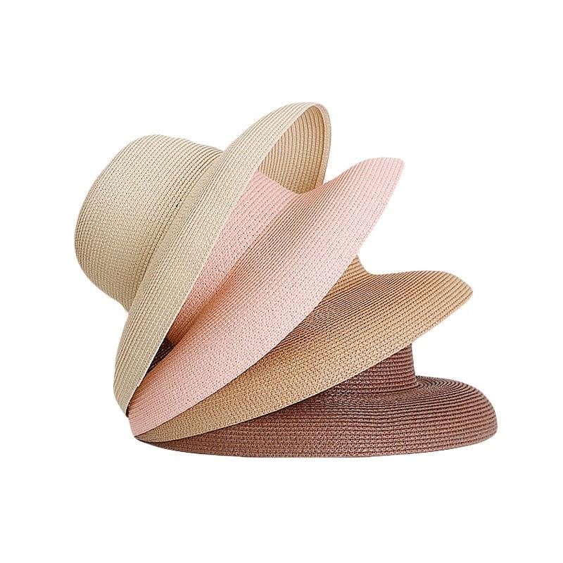 Summer Vintage Style Hat Women Girls Solid Color Beach Summer Big Sun Hat Breathable Elegant Color Anti-UV Holiday Beach Hat Holiday  Big Sun Cap For Traveling Charming Design