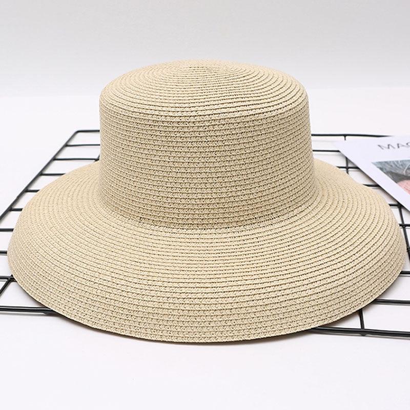 Summer Vintage Style Hat Women Girls Solid Color Beach Summer Big Sun Hat Breathable Elegant Color Anti-UV Holiday Beach Hat Holiday  Big Sun Cap For Traveling Charming Design