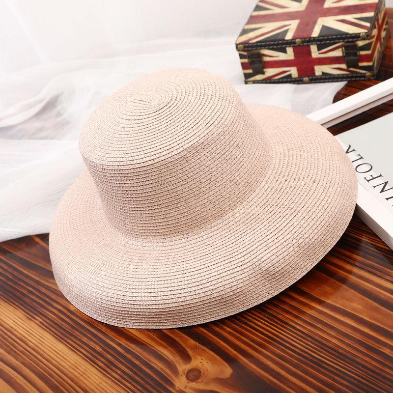 Summer Vintage Style Hat Women Girls Solid Color Beach Summer Big Sun Hat Breathable Elegant Color Anti-UV Holiday Beach Hat Holiday  Big Sun Cap For Traveling Charming Design