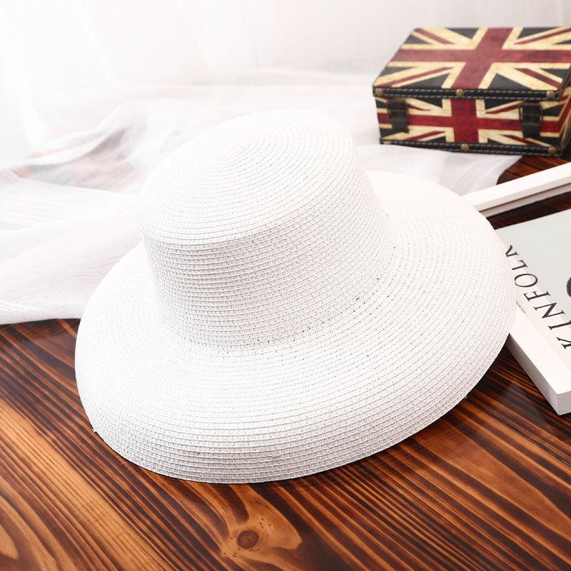 Summer Vintage Style Hat Women Girls Solid Color Beach Summer Big Sun Hat Breathable Elegant Color Anti-UV Holiday Beach Hat Holiday  Big Sun Cap For Traveling Charming Design