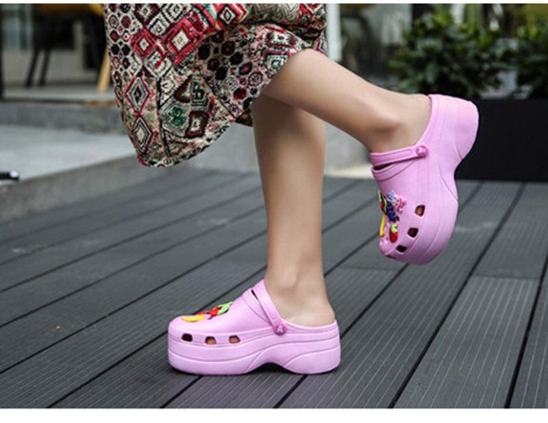 Summer Women Clogs Platform Garden Sandals Fruit Slippers Slip On Beach Shoes Fashion Slides Platform Clogs Beach Sandals Slippers For Women