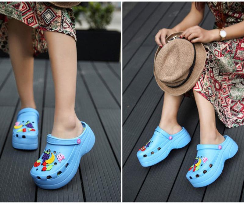 Summer Women Clogs Platform Garden Sandals Fruit Slippers Slip On Beach Shoes Fashion Slides Platform Clogs Beach Sandals Slippers For Women