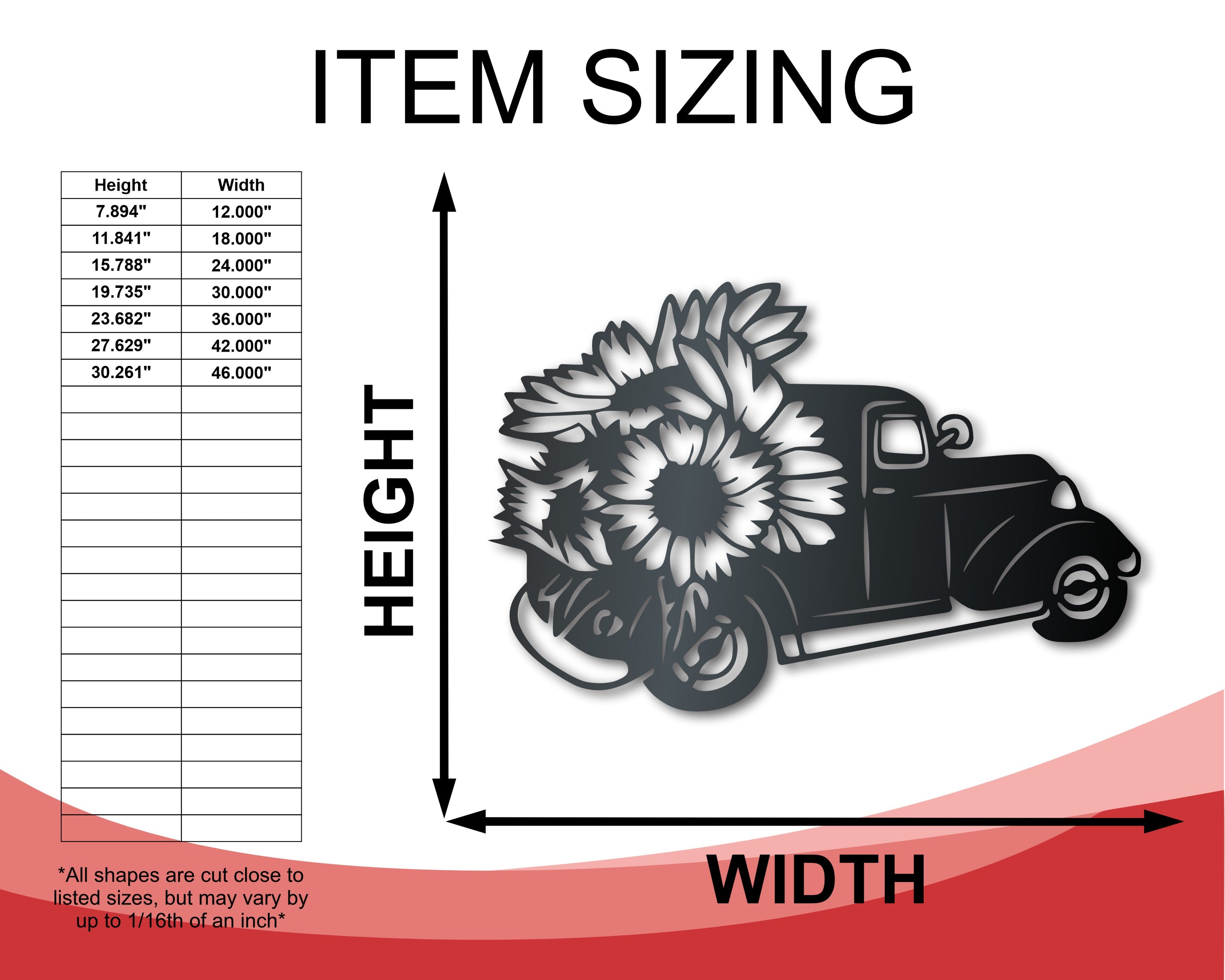 Metal Sunflower Pickup Truck Wall Art | Indoor Outdoor | Up to 30" | Over 20 Color Options